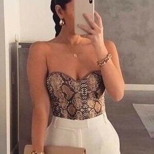 NWOT Jluxlabel Tan Snake Print Sidonie Bodysuit Bustier